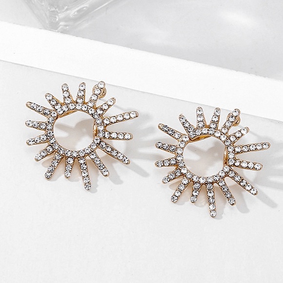 Gold Sunburst CZ w/Jacket Earrings - Picture 3 of 8